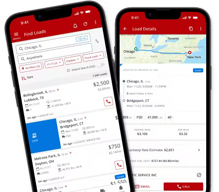 Truckstop app showing detailed load information and booking options