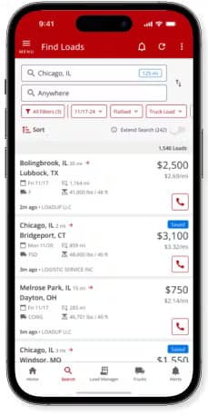 Truckstop load search interface