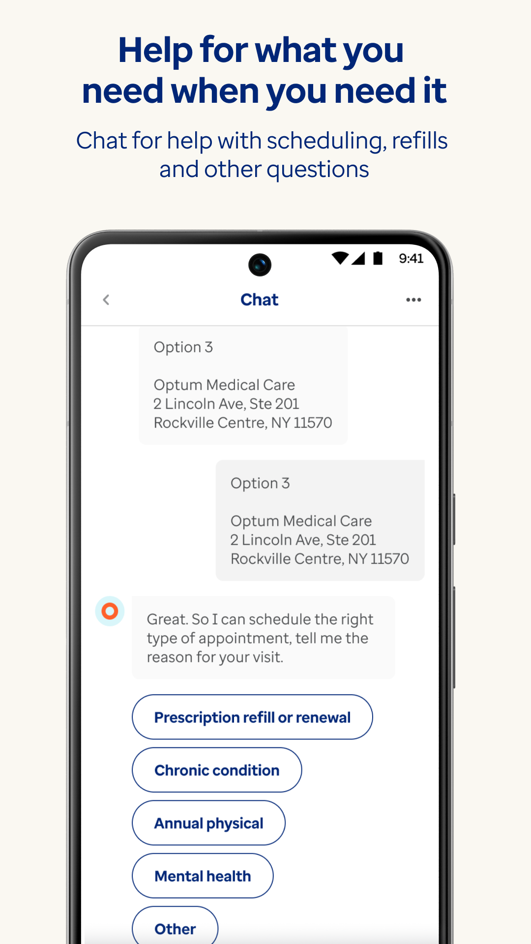 Optum app secure messaging interface