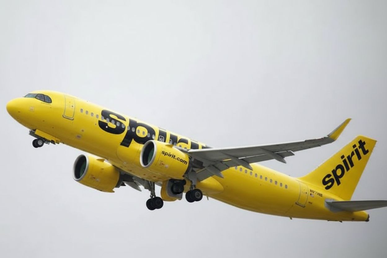 Spirit Airlines yellow airplane in flight