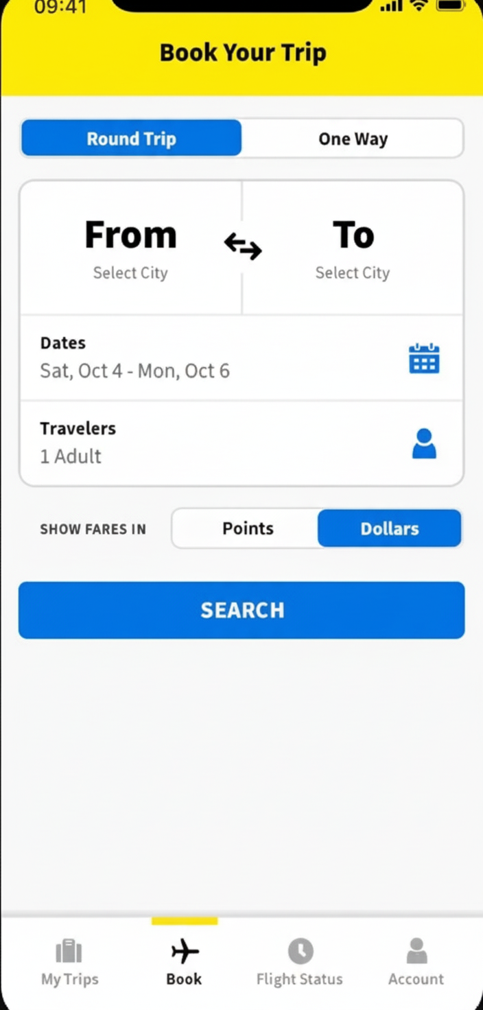 Spirit Airlines app booking interface