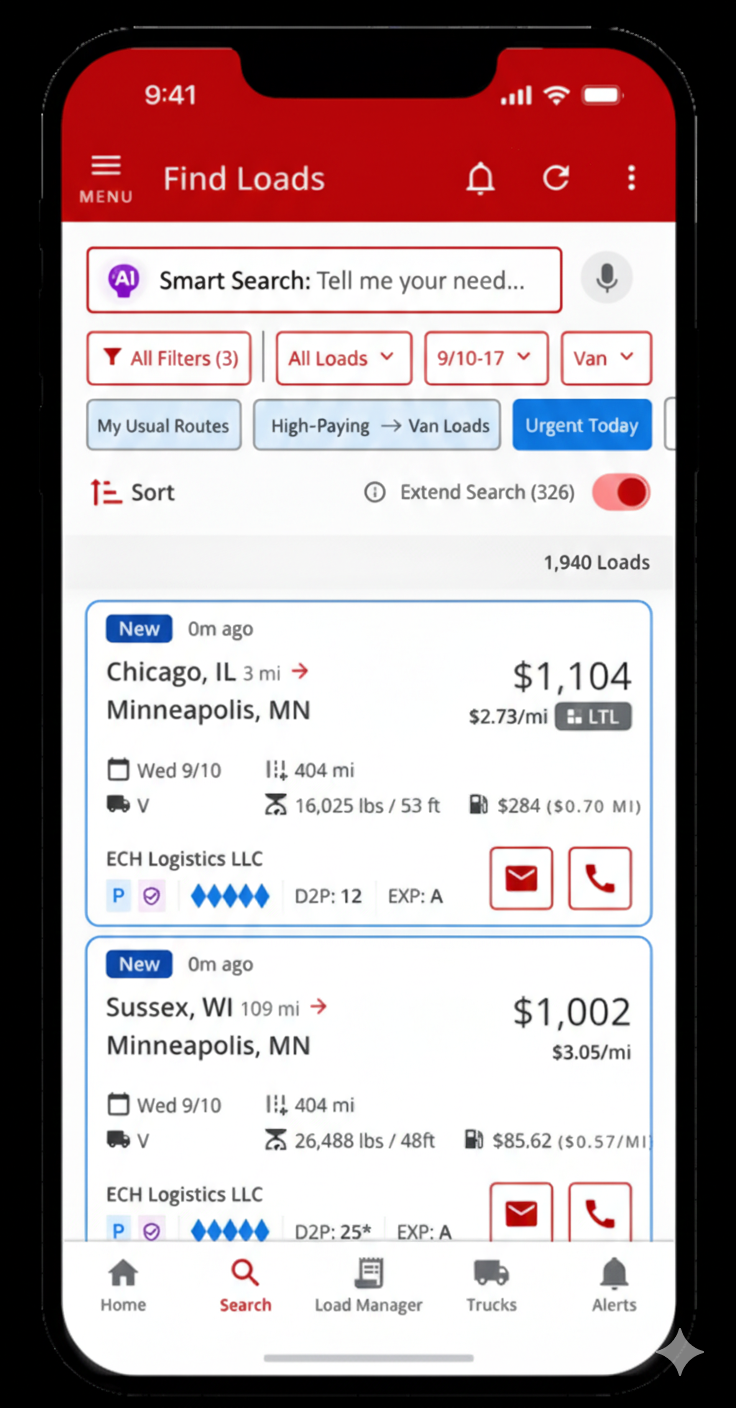 Truckstop AI smart search interface